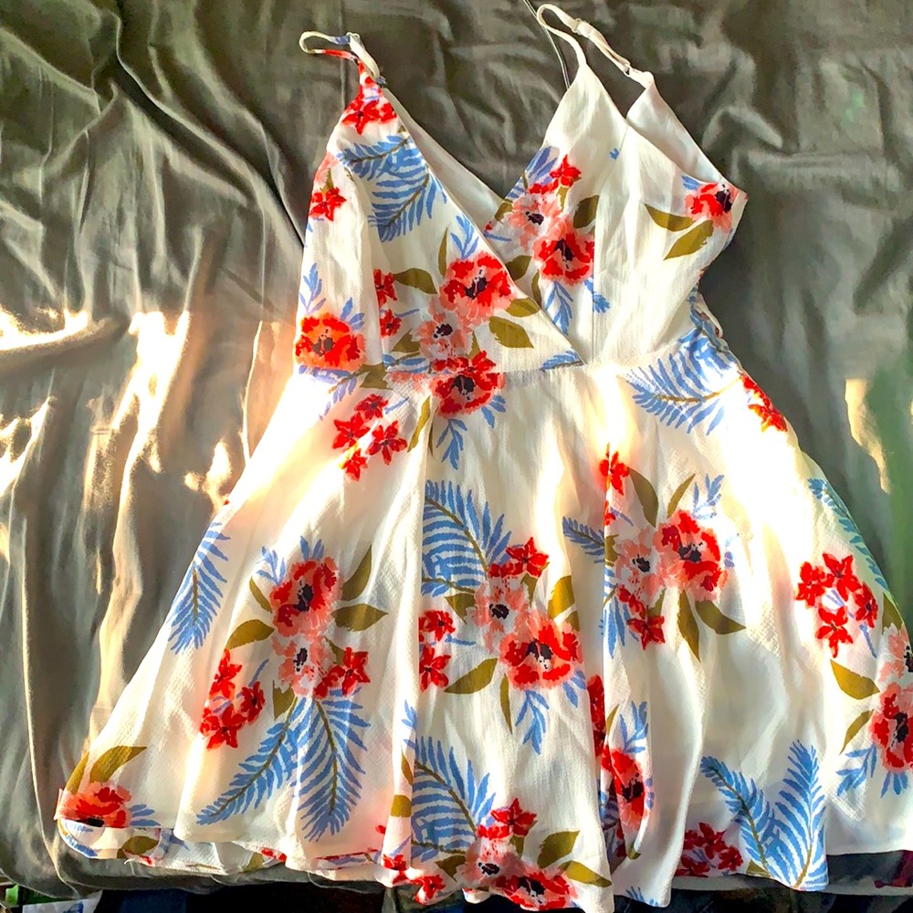 White floral mini dress